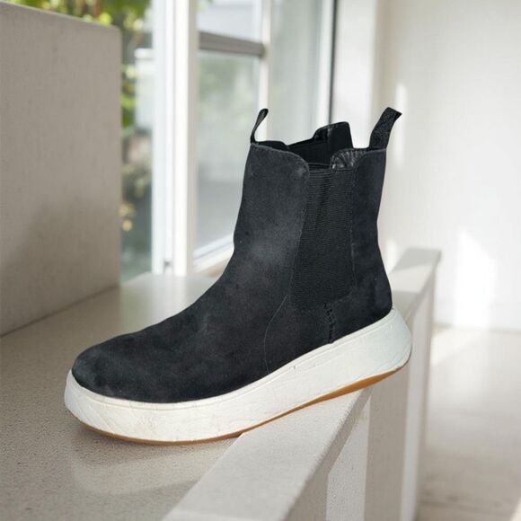 Women’a FitFlop F-MODE Black Suede Flatform Chelsea Boots Suze 5 - Picture 1 of 8